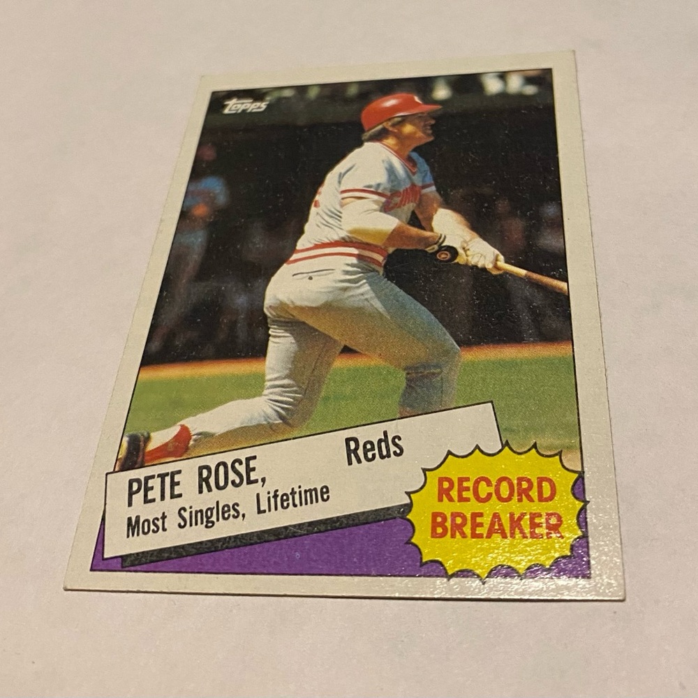 Pete Rose 1985 Topps Baseball Card Record Breaker #6 Cincinnati Reds Vintage - Picture 3 of 3